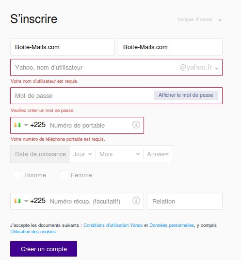 S'inscrire sur Yahoo depuis la Côte d'ivoire